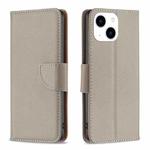 For iPhone 15 Litchi Texture Pure Color Flip Leather Phone Case(Grey)