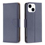 For iPhone 15 Litchi Texture Pure Color Flip Leather Phone Case(Blue)