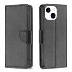 For iPhone 15 Litchi Texture Pure Color Flip Leather Phone Case(Black)