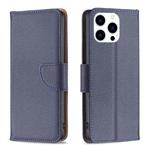 For iPhone 16 Pro Max Litchi Texture Pure Color Flip Leather Phone Case(Blue)