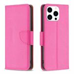 For iPhone 16 Pro Max Litchi Texture Pure Color Flip Leather Phone Case(Rose Red)