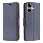 For iPhone 16 Litchi Texture Pure Color Flip Leather Phone Case(Blue)