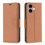 For iPhone 16 Plus Litchi Texture Pure Color Flip Leather Phone Case(Brown)