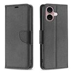 For iPhone 16 Plus Litchi Texture Pure Color Flip Leather Phone Case(Black)