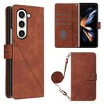 For Samsung Galaxy Z Fold5 5G Crossbody 3D Embossed Flip Leather Phone Case(Brown)