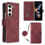 For Samsung Galaxy Z Fold5 5G Crossbody 3D Embossed Flip Leather Phone Case(Wine Red)