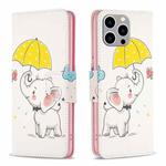 For iPhone 15 Pro Max Colored Drawing Pattern Flip Leather Phone Case(Umbrella Elephant)