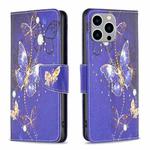 For iPhone 15 Pro Max Colored Drawing Pattern Flip Leather Phone Case(Purple Butterfly)