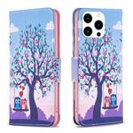 For iPhone 15 Pro Colored Drawing Pattern Flip Leather Phone Case(Owl)