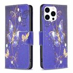 For iPhone 15 Pro Colored Drawing Pattern Flip Leather Phone Case(Purple Butterfly)