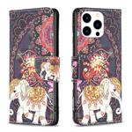 For iPhone 15 Pro Colored Drawing Pattern Flip Leather Phone Case(Flowers Elephant)