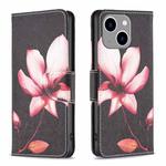 For iPhone 15 Plus Colored Drawing Pattern Flip Leather Phone Case(Lotus)
