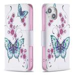 For iPhone 15 Colored Drawing Pattern Flip Leather Phone Case(Flowers Butterfly)