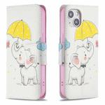 For iPhone 15 Colored Drawing Pattern Flip Leather Phone Case(Umbrella Elephant)