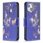 For iPhone 15 Colored Drawing Pattern Flip Leather Phone Case(Purple Butterfly)