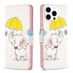 For iPhone 16 Pro Max Colored Drawing Pattern Flip Leather Phone Case(Umbrella Elephant)