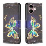 For iPhone 16 Colored Drawing Pattern Flip Leather Phone Case(Big Butterfly)