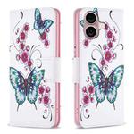 For iPhone 16 Colored Drawing Pattern Flip Leather Phone Case(Flowers Butterfly)