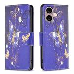 For iPhone 16 Colored Drawing Pattern Flip Leather Phone Case(Purple Butterfly)