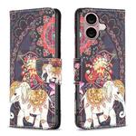 For iPhone 16 Colored Drawing Pattern Flip Leather Phone Case(Flowers Elephant)