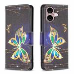 For iPhone 16 Plus Colored Drawing Pattern Flip Leather Phone Case(Big Butterfly)