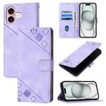 For iPhone 16 Skin-feel Embossed Leather Phone Case(Light Purple)