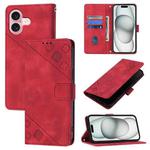 For iPhone 16 Skin-feel Embossed Leather Phone Case(Red)