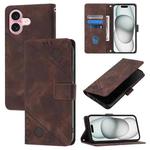 For iPhone 16 Skin-feel Embossed Leather Phone Case(Brown)