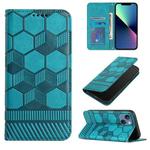 For iPhone 15 Plus Football Texture Magnetic Leather Flip Phone Case(Light Blue)