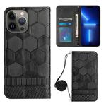 For iPhone 15 Pro Crossbody Football Texture Magnetic PU Phone Case(Black)