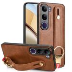 For vivo V40 Lite 5G / 4G IDN Wristband Leather Back Phone Case(Brown)