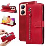 For vivo Y36 4G / 5G Global Fashion Calf Texture Zipper Leather Phone Case(Red)