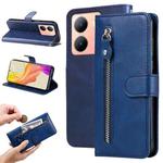 For vivo Y78 5G Global Fashion Calf Texture Zipper Leather Phone Case(Blue)
