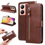 For vivo Y78 5G Global Fashion Calf Texture Zipper Leather Phone Case(Brown)