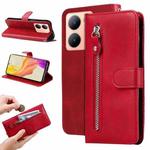 For vivo Y78 5G Global Fashion Calf Texture Zipper Leather Phone Case(Red)