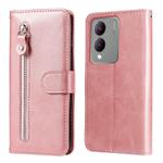 For vivo Y17s Fashion Calf Texture Zipper Leather Phone Case(Rose Gold)