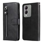 For vivo Y17s Fashion Calf Texture Zipper Leather Phone Case(Black)