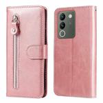 For vivo Y200 / V29e Global Fashion Calf Texture Zipper Leather Phone Case(Rose Gold)