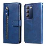 For vivo Y100 IDN / Y200e 5G Global Fashion Calf Texture Zipper Leather Phone Case(Blue)