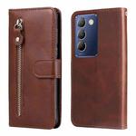 For vivo Y100 IDN / Y200e 5G Global Fashion Calf Texture Zipper Leather Phone Case(Brown)
