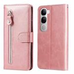 For vivo Y19s Fashion Calf Texture Zipper Leather Phone Case(Rose Gold)