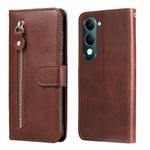 For vivo Y29s 5G / Y04 4G Fashion Calf Texture Zipper Leather Phone Case(Brown)