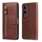 For vivo V50 Lite 4G / 5G Fashion Calf Texture Zipper Leather Phone Case(Brown)