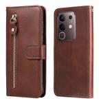 For vivo Y29 4G Fashion Calf Texture Zipper Leather Phone Case(Brown)