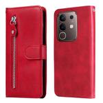 For vivo Y29 4G Fashion Calf Texture Zipper Leather Phone Case(Red)