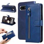 For Google Pixel 7a Fashion Calf Texture Zipper Leather Phone Case(Blue)