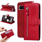 For Google Pixel 7a Fashion Calf Texture Zipper Leather Phone Case(Red)