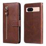 For Google Pixel 8a Fashion Calf Texture Zipper Leather Phone Case(Brown)