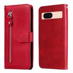 For Google Pixel 8a Fashion Calf Texture Zipper Leather Phone Case(Red)