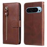 For Google Pixel 9 Fashion Calf Texture Zipper Leather Phone Case(Brown)